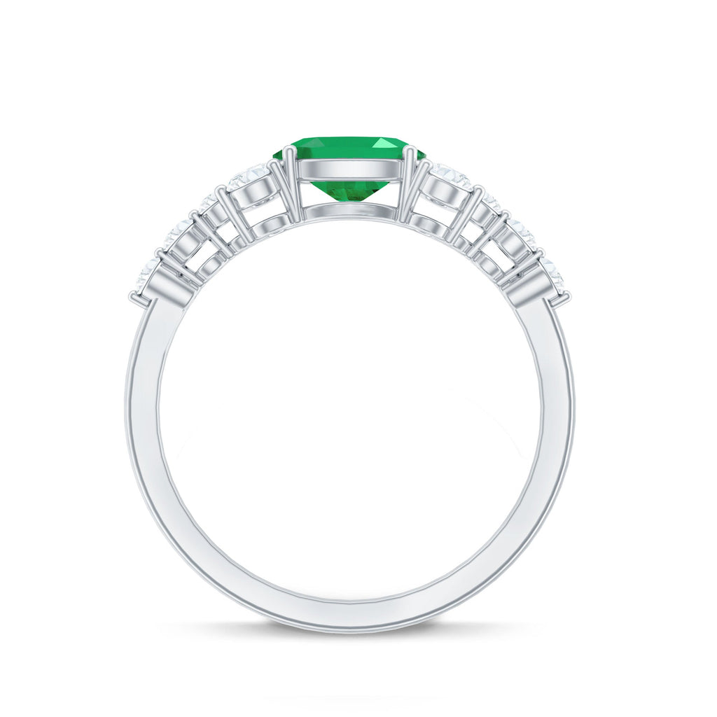 5X7mm Oval Cut Emerald Promise Ring with Diamond