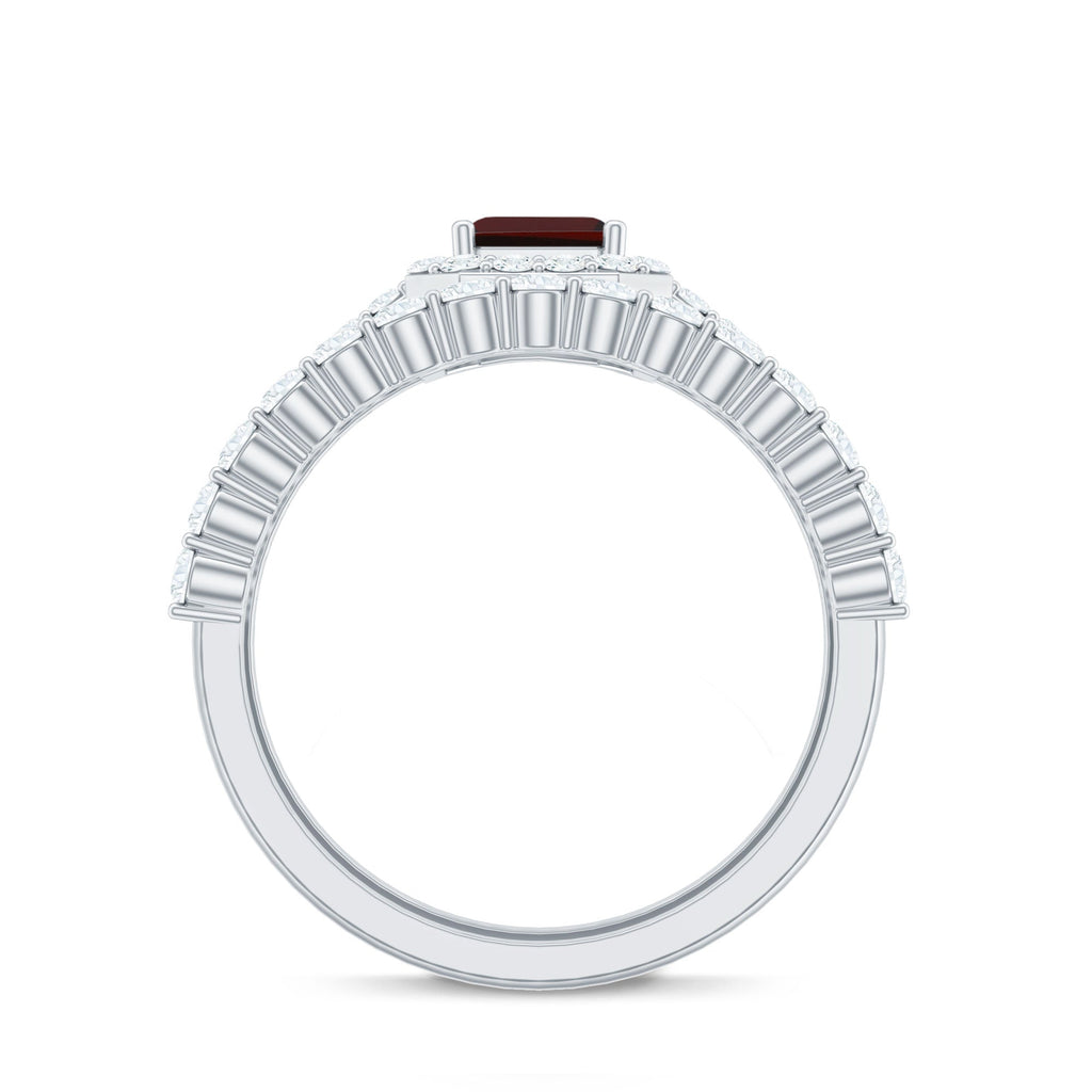 Genuine 6X8mm Emerald Cut Garnet Moissanite Wedding Ring Set of 2