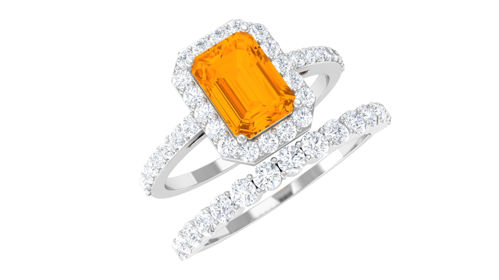 Real Fire Opal and Moissanite Stackable Ring Set