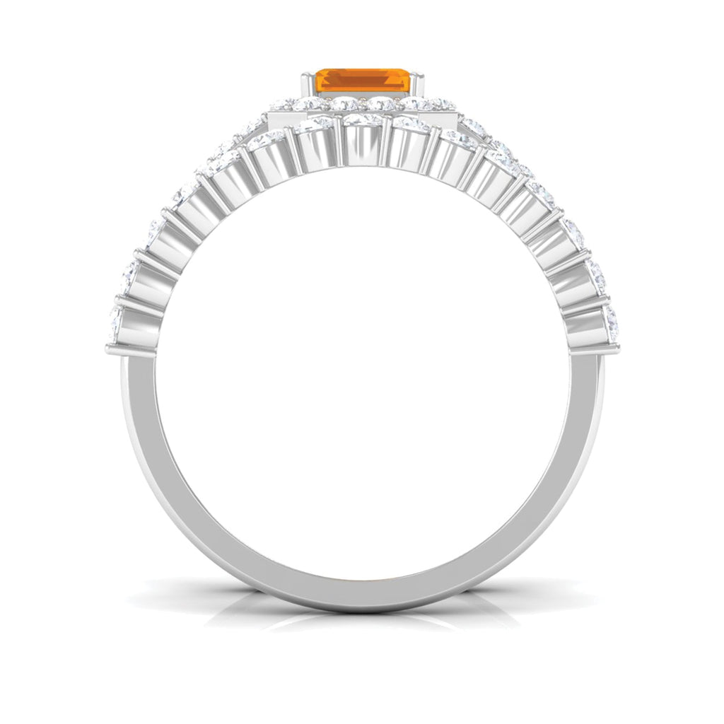 Real Fire Opal and Moissanite Stackable Ring Set