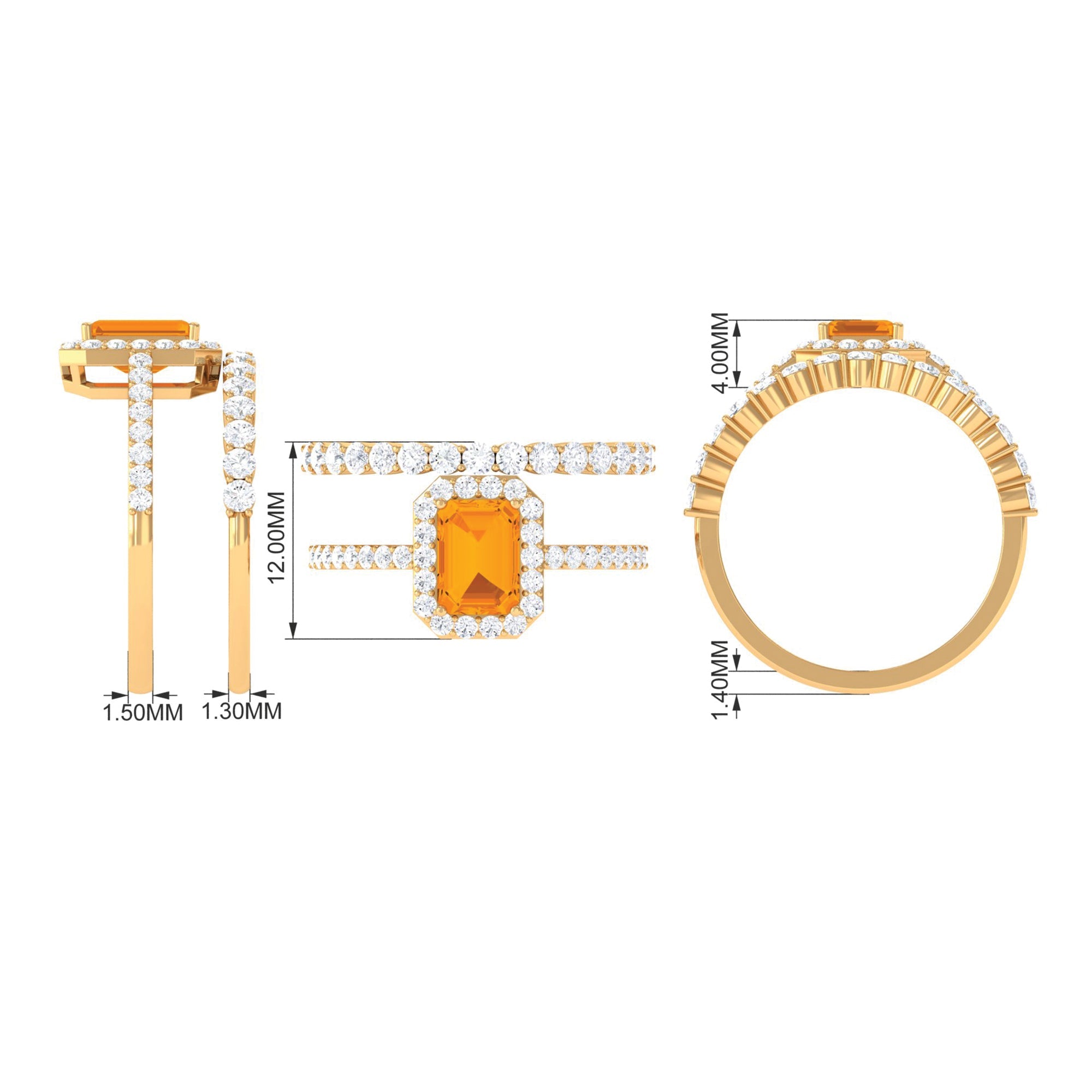 Real Fire Opal and Moissanite Stackable Ring Set