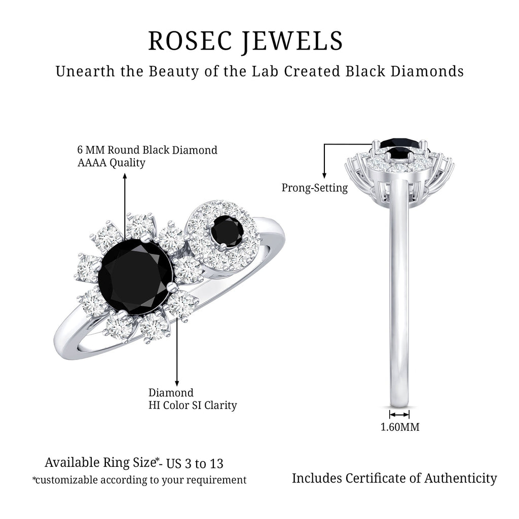 Lab Grown Black and White Diamond Designer Engagement Ring