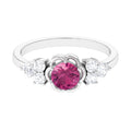 Nature Inspired Floral Ring with Pink Tourmaline and Diamond