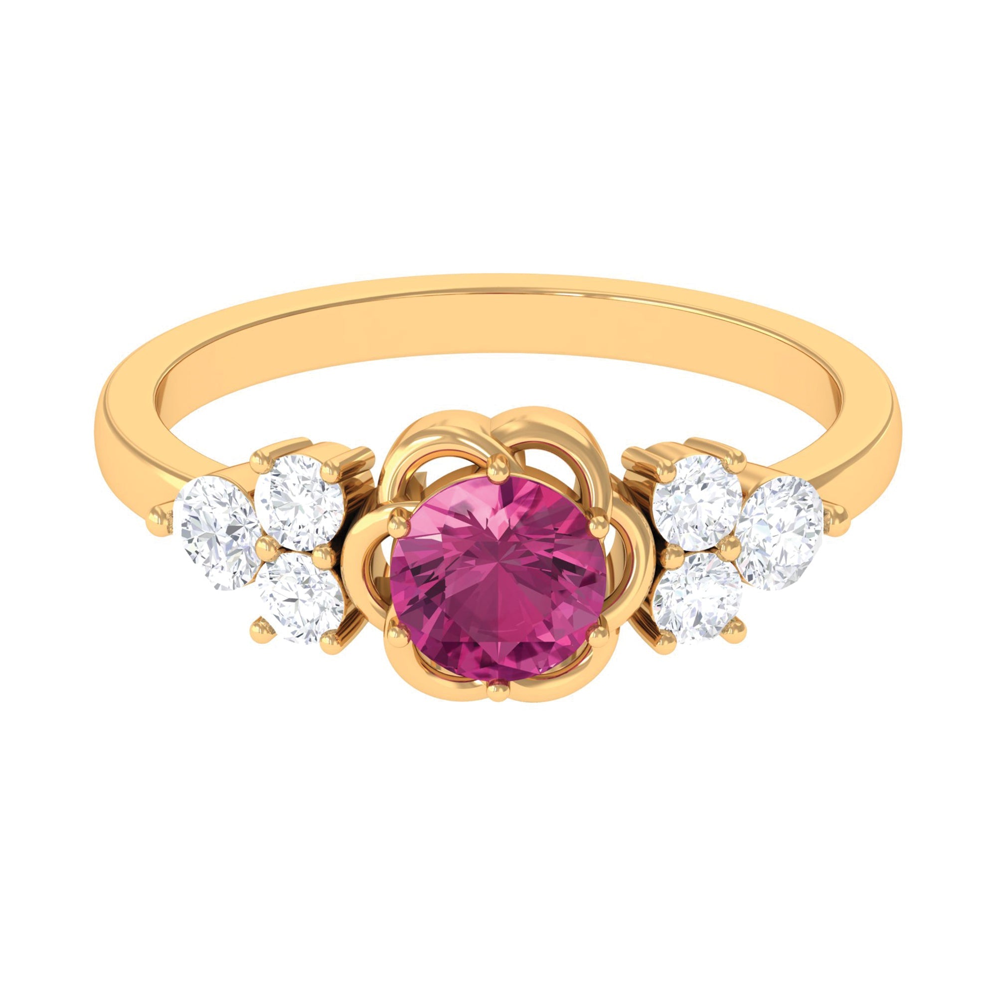 Nature Inspired Floral Ring with Pink Tourmaline and Diamond