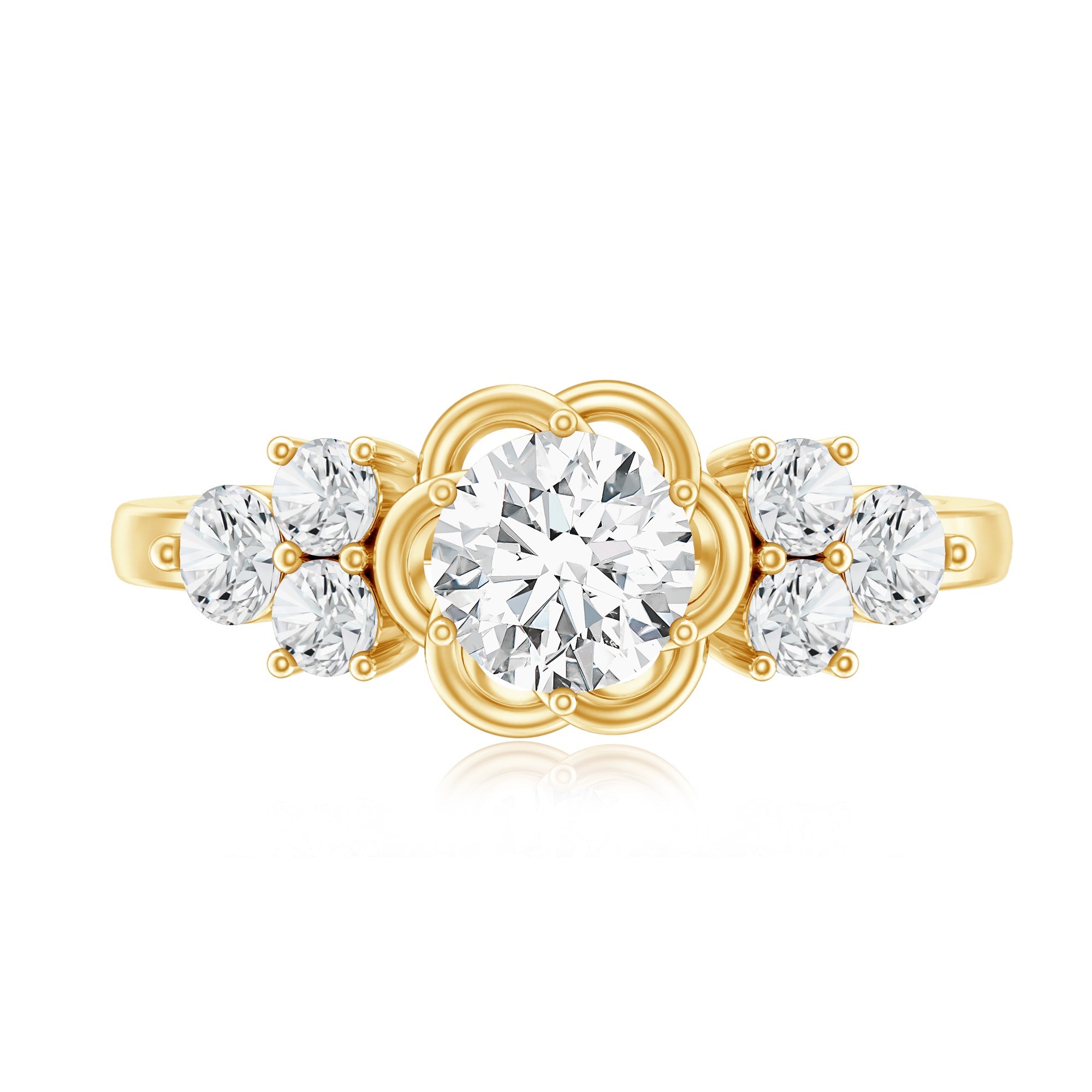 Certified Round Moissanite Flower Engagement Ring