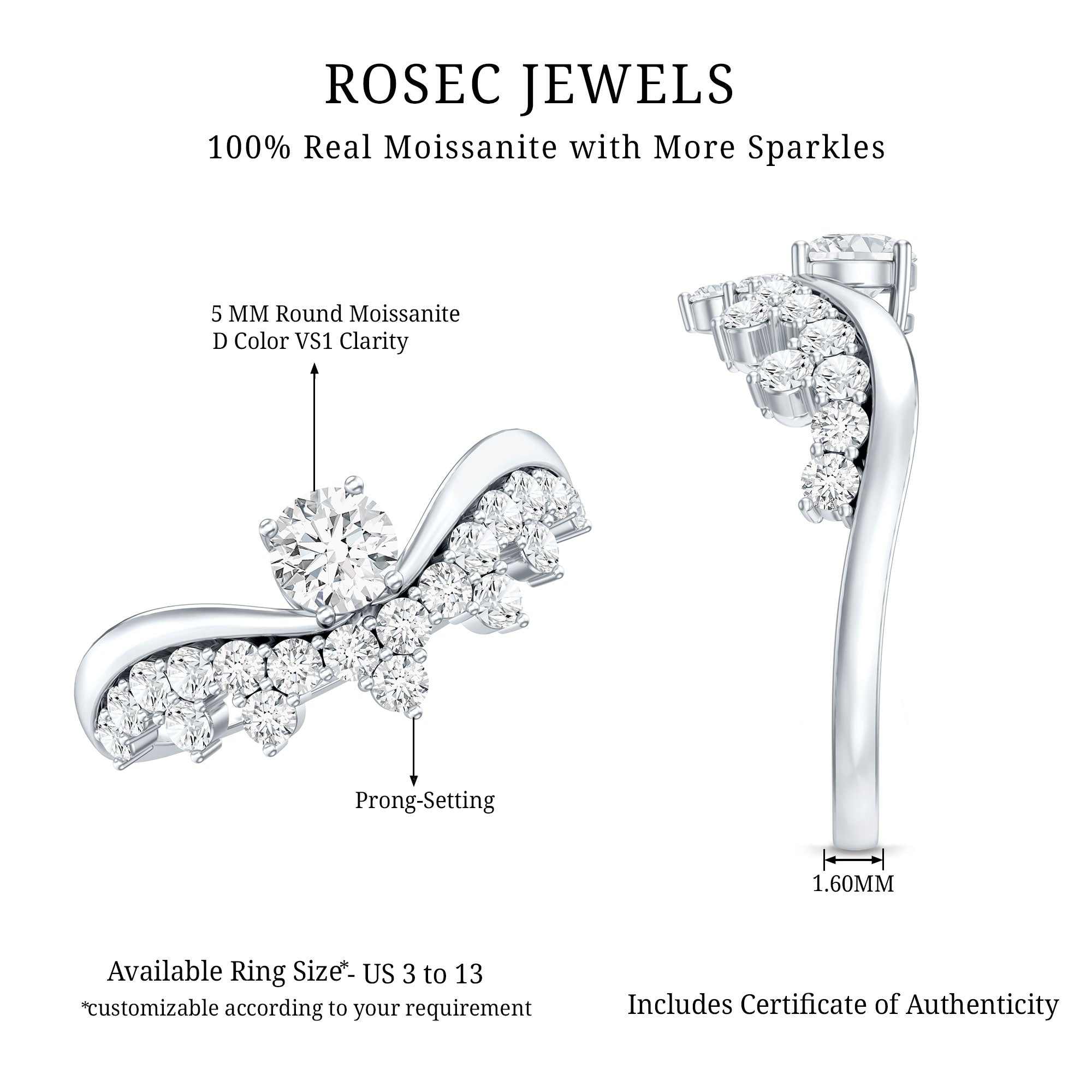 Designer Moissanite Curved Engagement Ring for Women