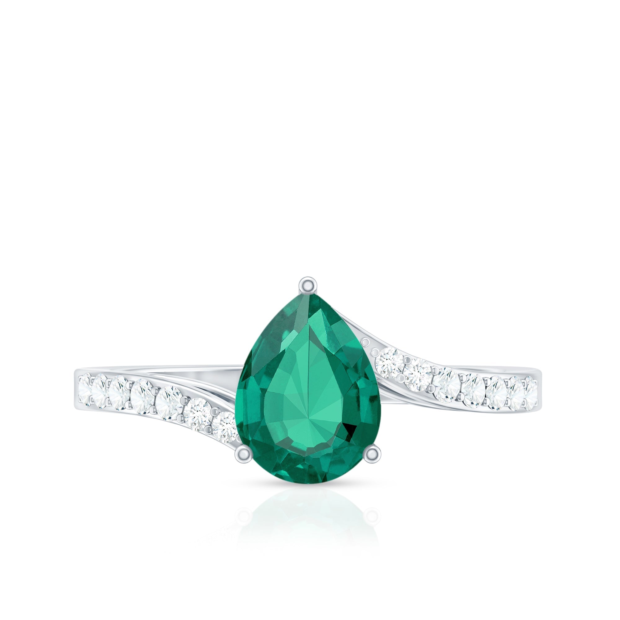 Classic Lab Grown Emerald Diamond Teardrop Engagement Ring with Bypass Shank