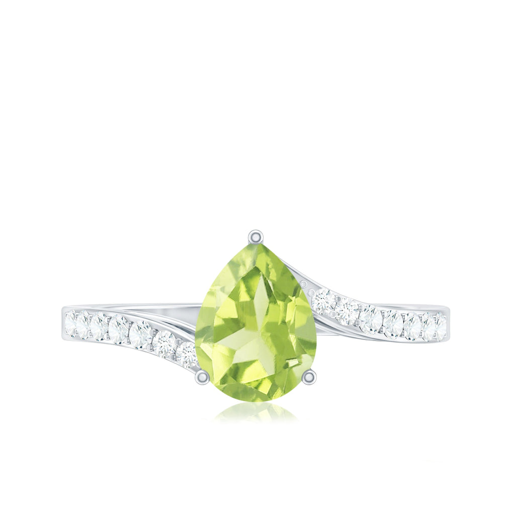 1 Carat Pear Shaped Peridot Engagement Ring with Diamond Bypass Shank