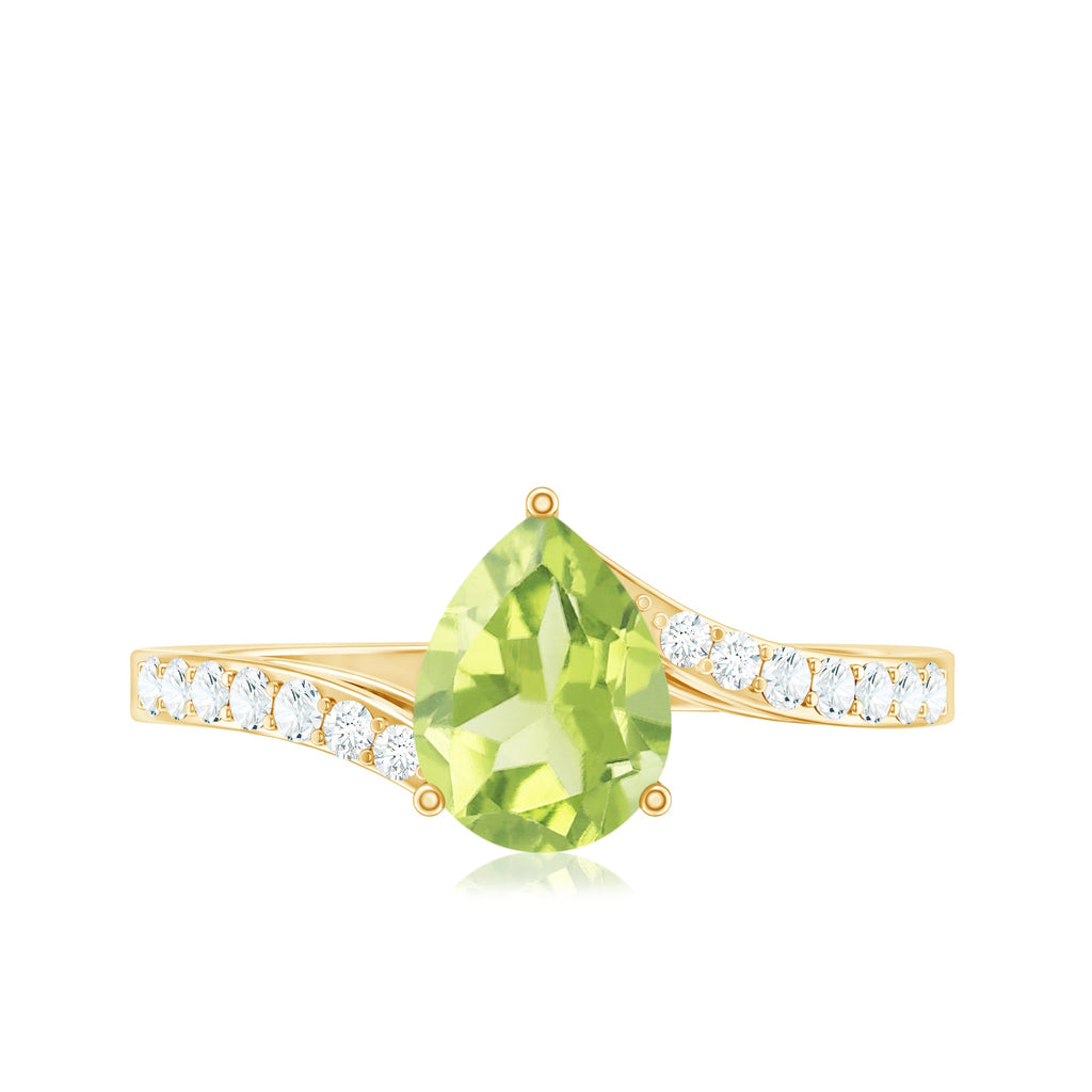 1 Carat Pear Shaped Peridot Engagement Ring with Diamond Bypass Shank