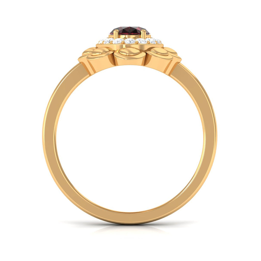 Natural 6X8mm Oval Garnet Flower Engagement Ring with Diamond
