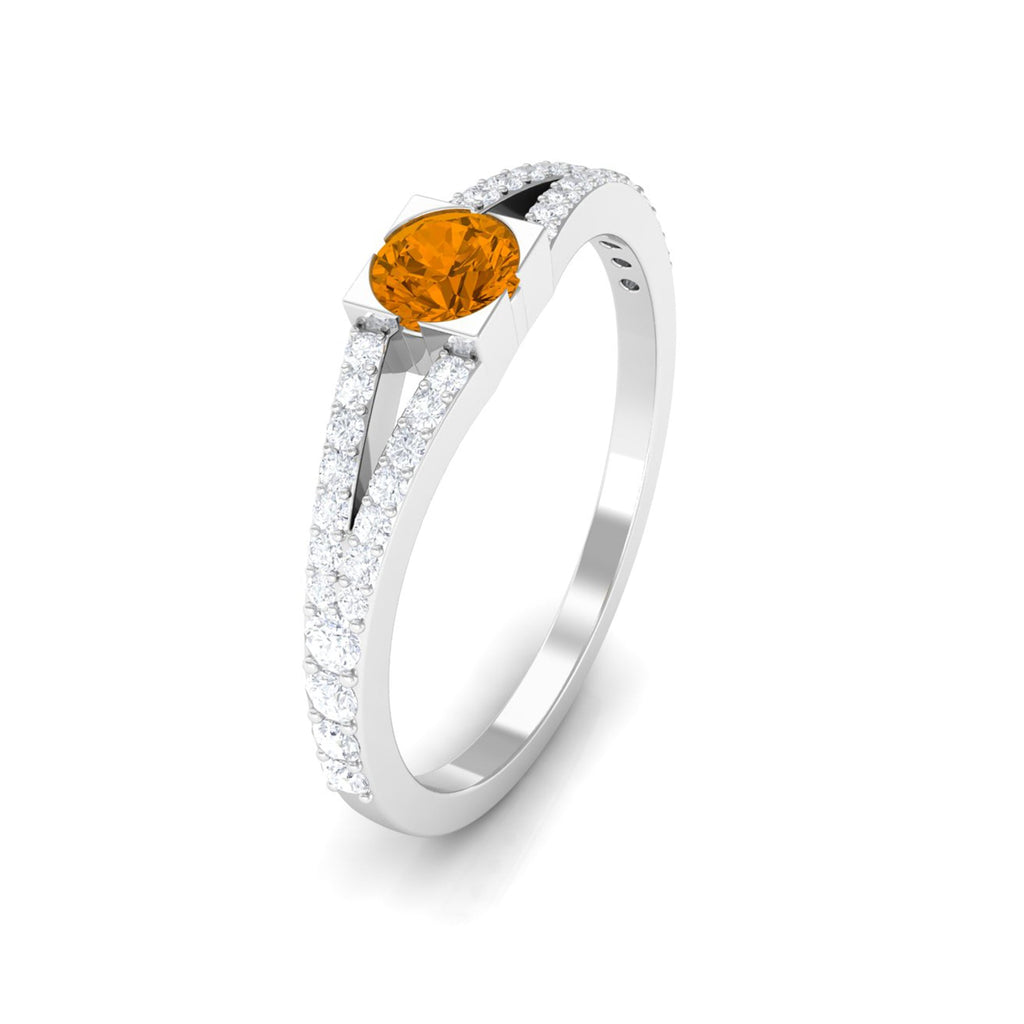 0.50 CT Split Shank Citrine Promise Ring with Diamond Accent
