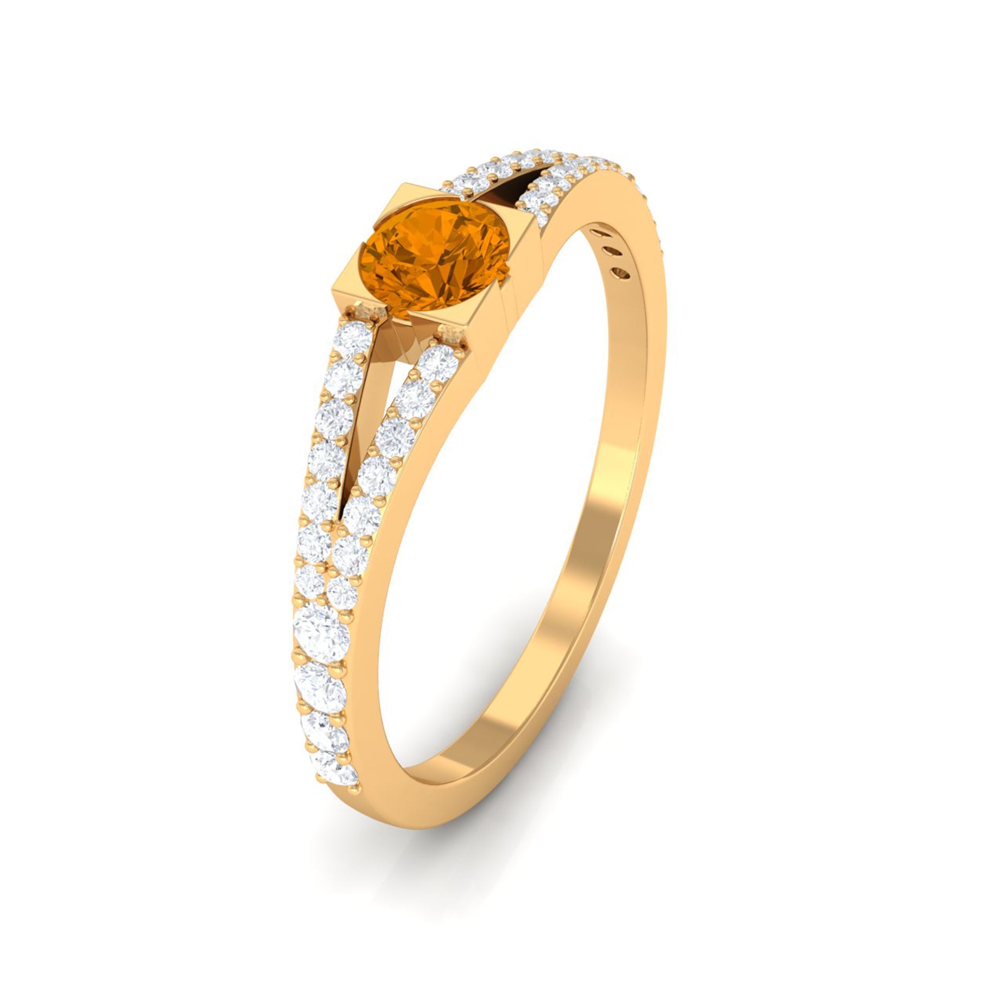 0.50 CT Split Shank Citrine Promise Ring with Diamond Accent