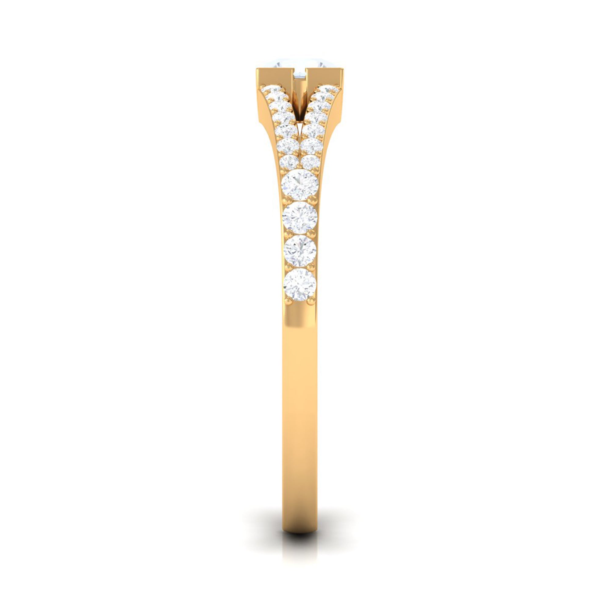 3/4 CT Minimal Moonstone and Diamond Split Shank Promise Ring