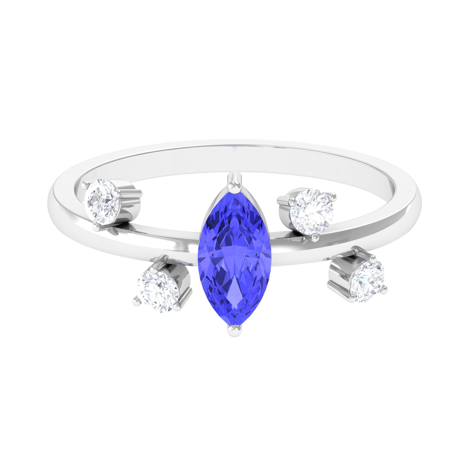 1 CT Marquise Tanzanite Minimal Solitaire Ring with Scatter Diamond