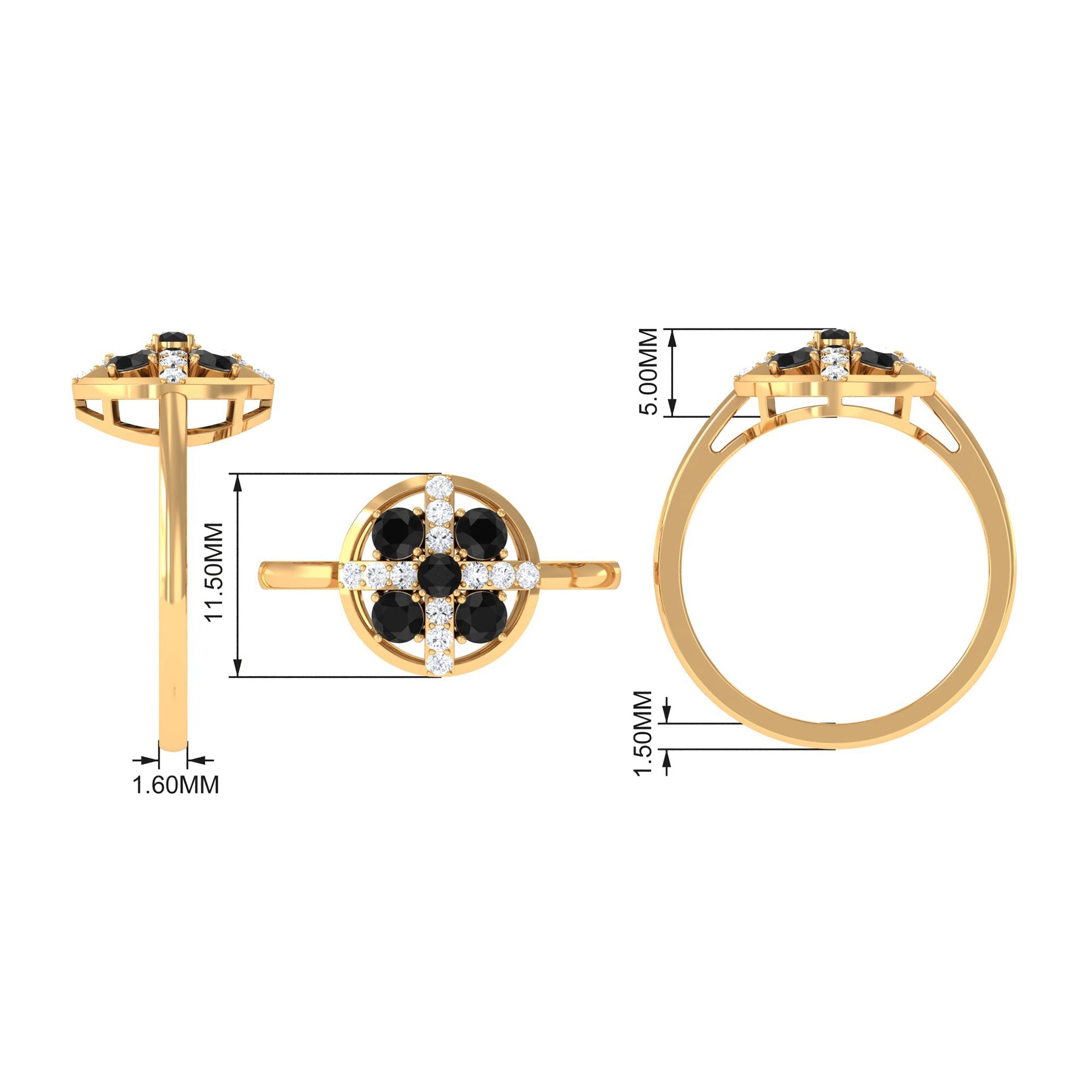 3/4 CT Black Spinel and Diamond Contemporary Ring