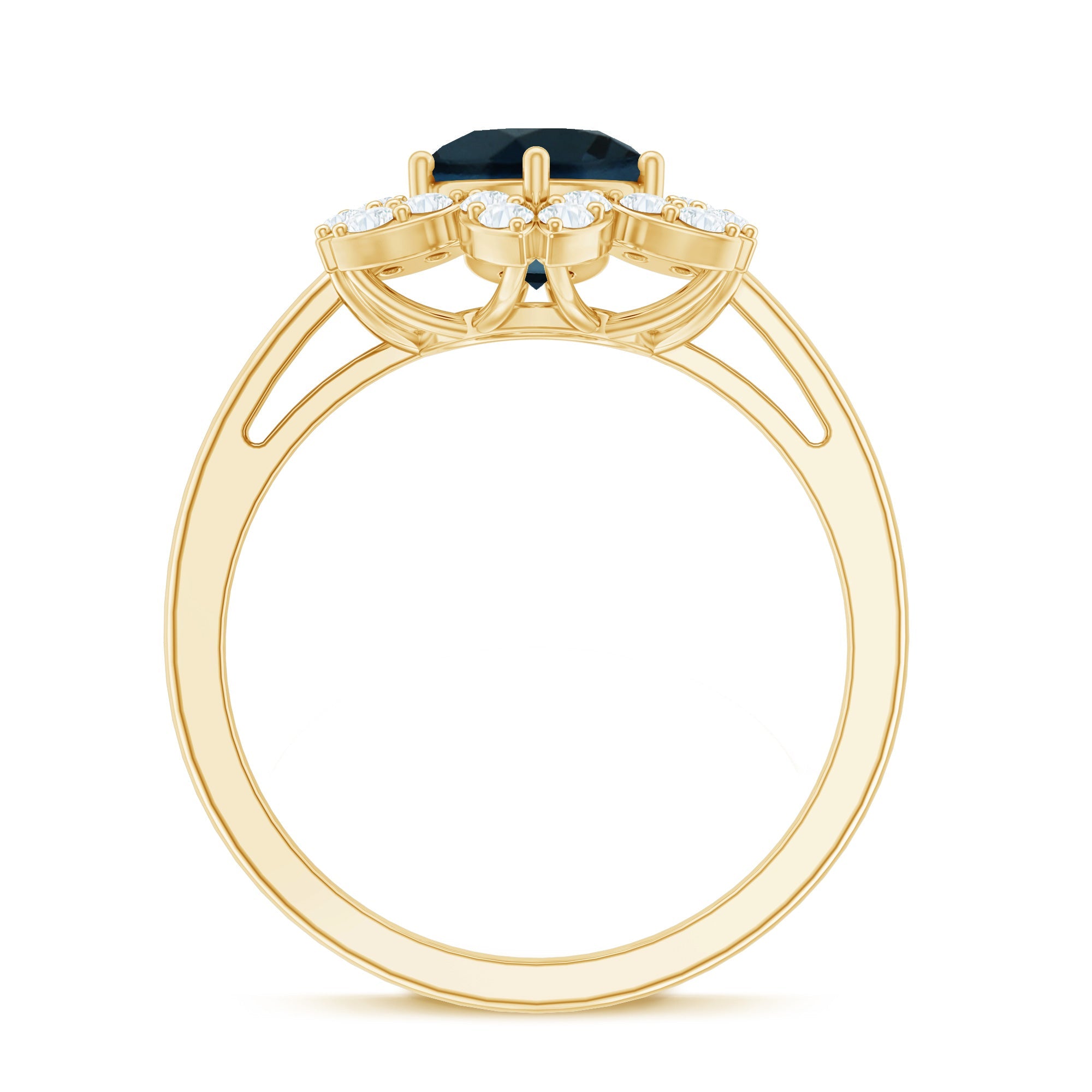 7mm Round London Blue Topaz Floral Engagement Ring with Diamond