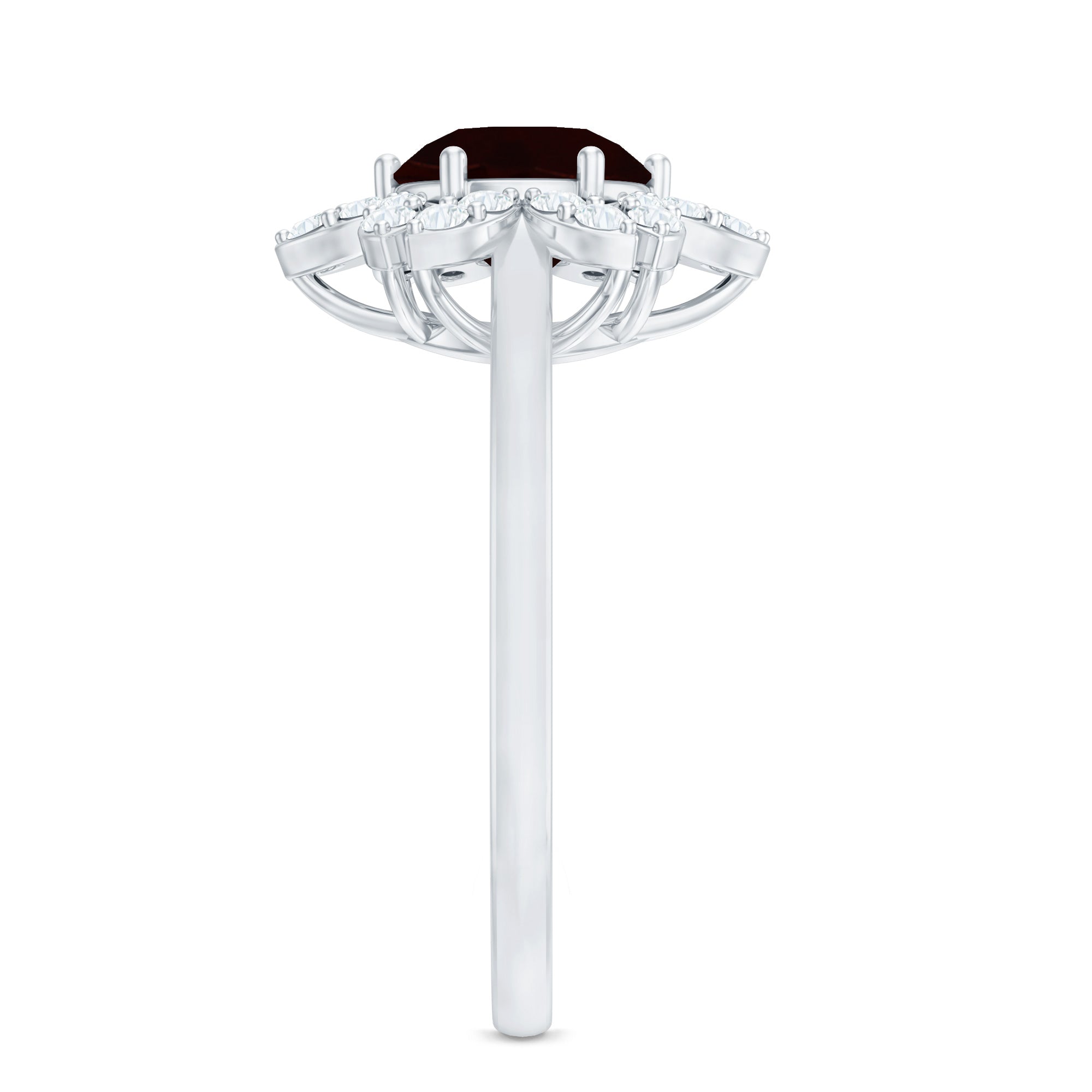 Certified Natural 8mm Garnet Flower Engagement Ring with Diamond