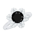 Certified 2 Carat Lab Grown Black and White Diamond Flower Engagement Ring