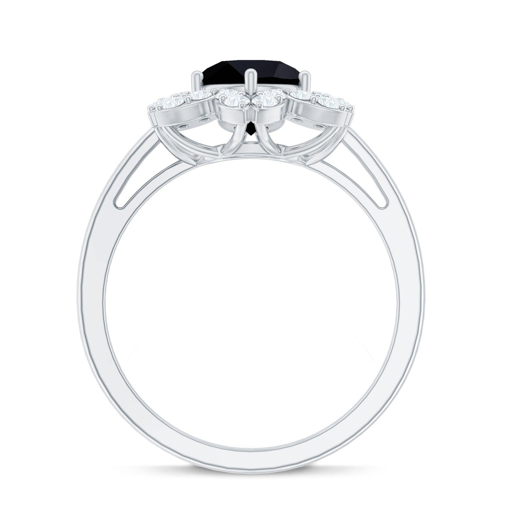 Certified 2 Carat Lab Grown Black and White Diamond Flower Engagement Ring