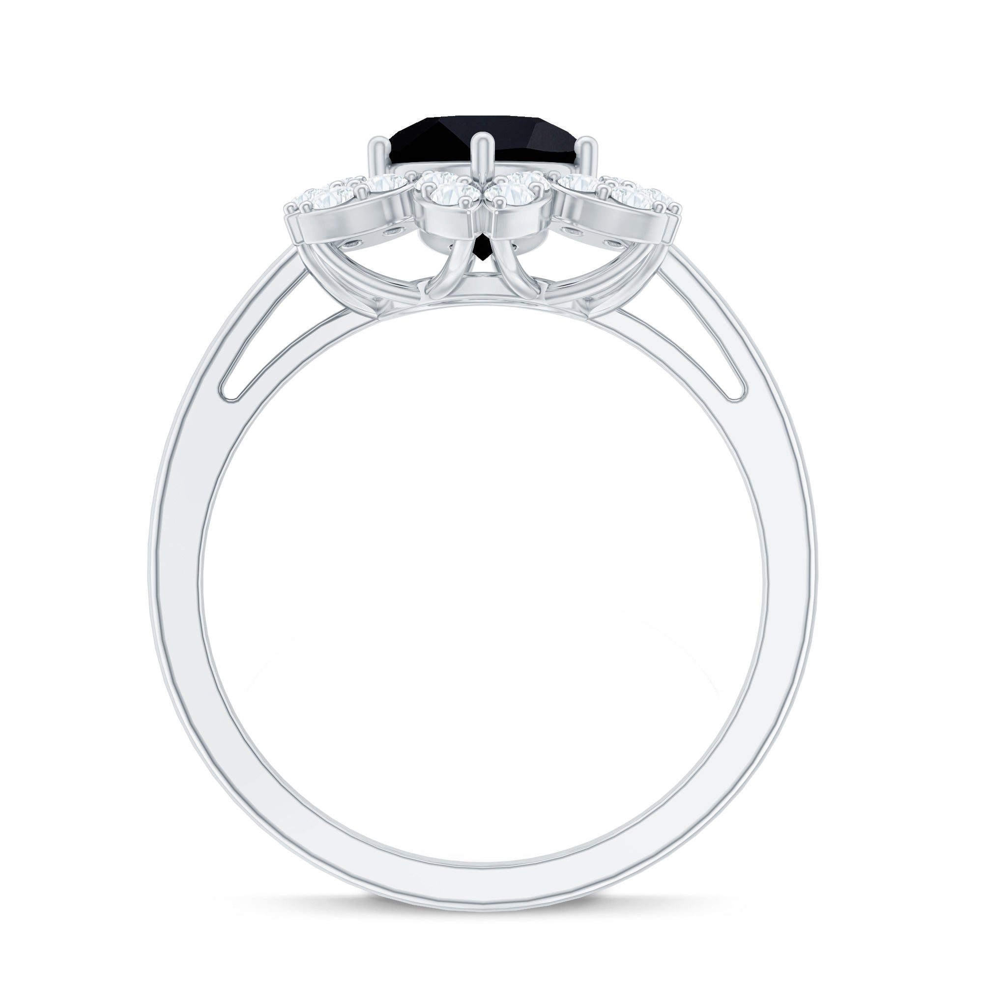 Certified 2 Carat Lab Grown Black and White Diamond Flower Engagement Ring