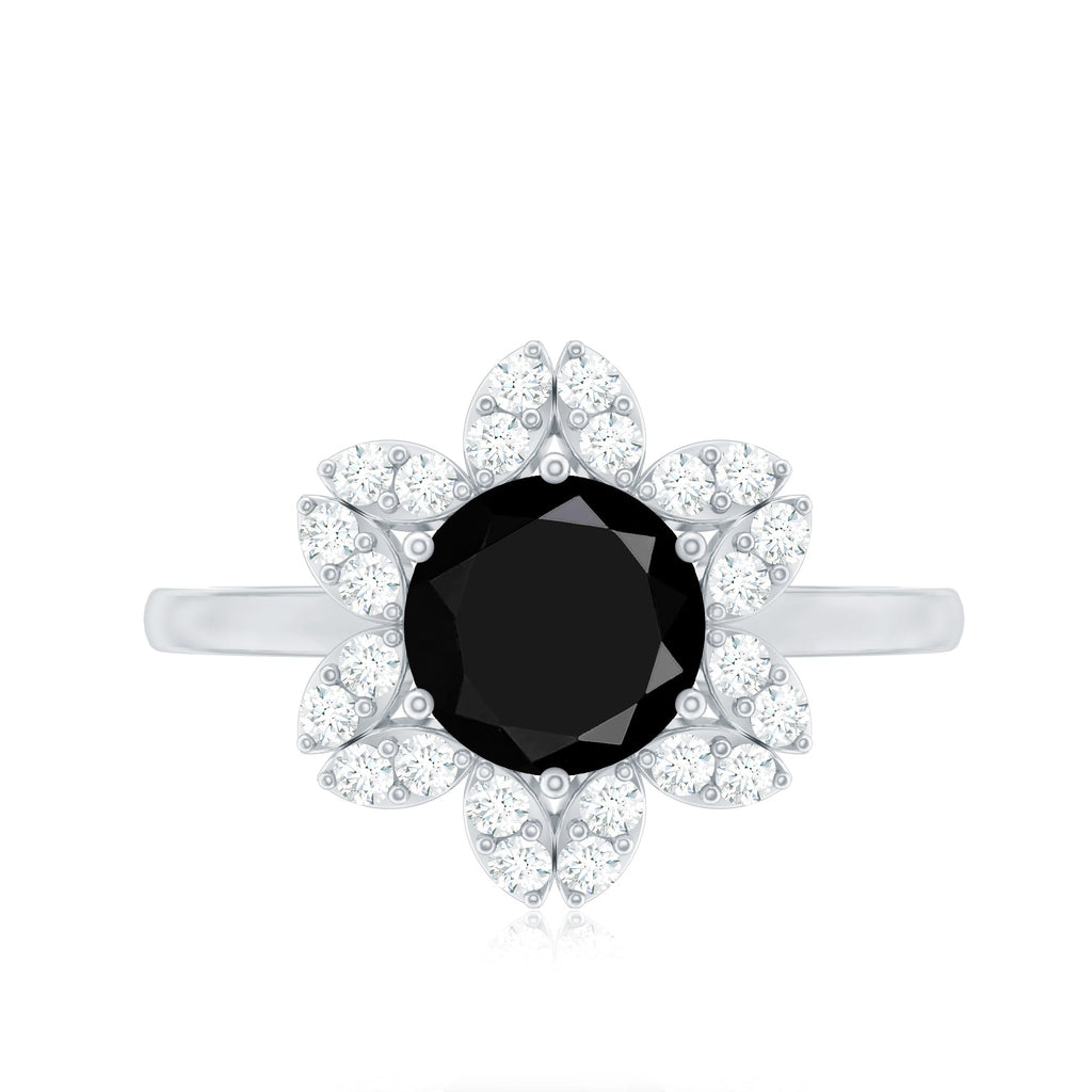 Certified 2 Carat Lab Grown Black and White Diamond Flower Engagement Ring