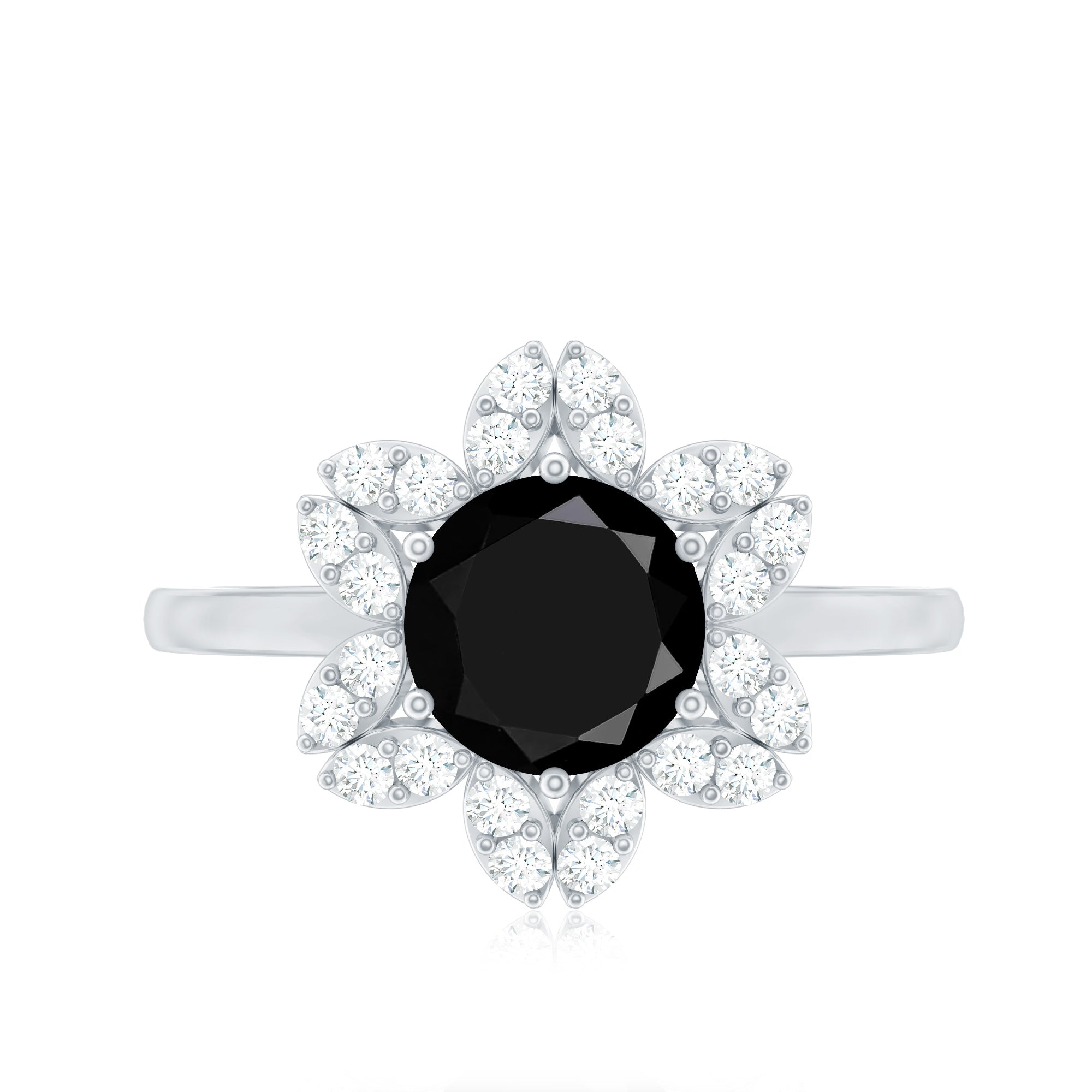 Certified 2 Carat Lab Grown Black and White Diamond Flower Engagement Ring