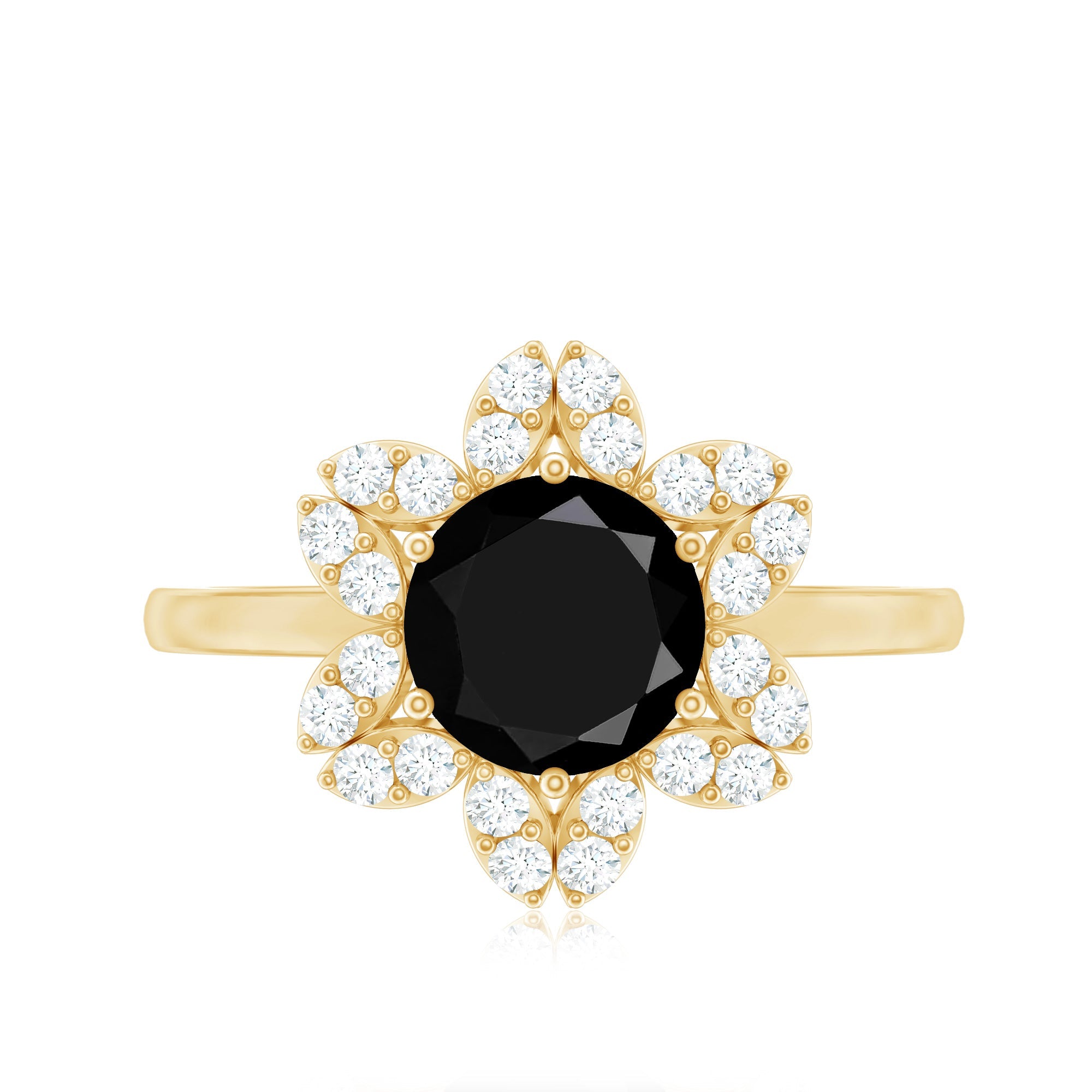 Certified 2 Carat Lab Grown Black and White Diamond Flower Engagement Ring