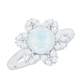 0.85 CT Moonstone and Diamond Floral Halo Engagement Ring