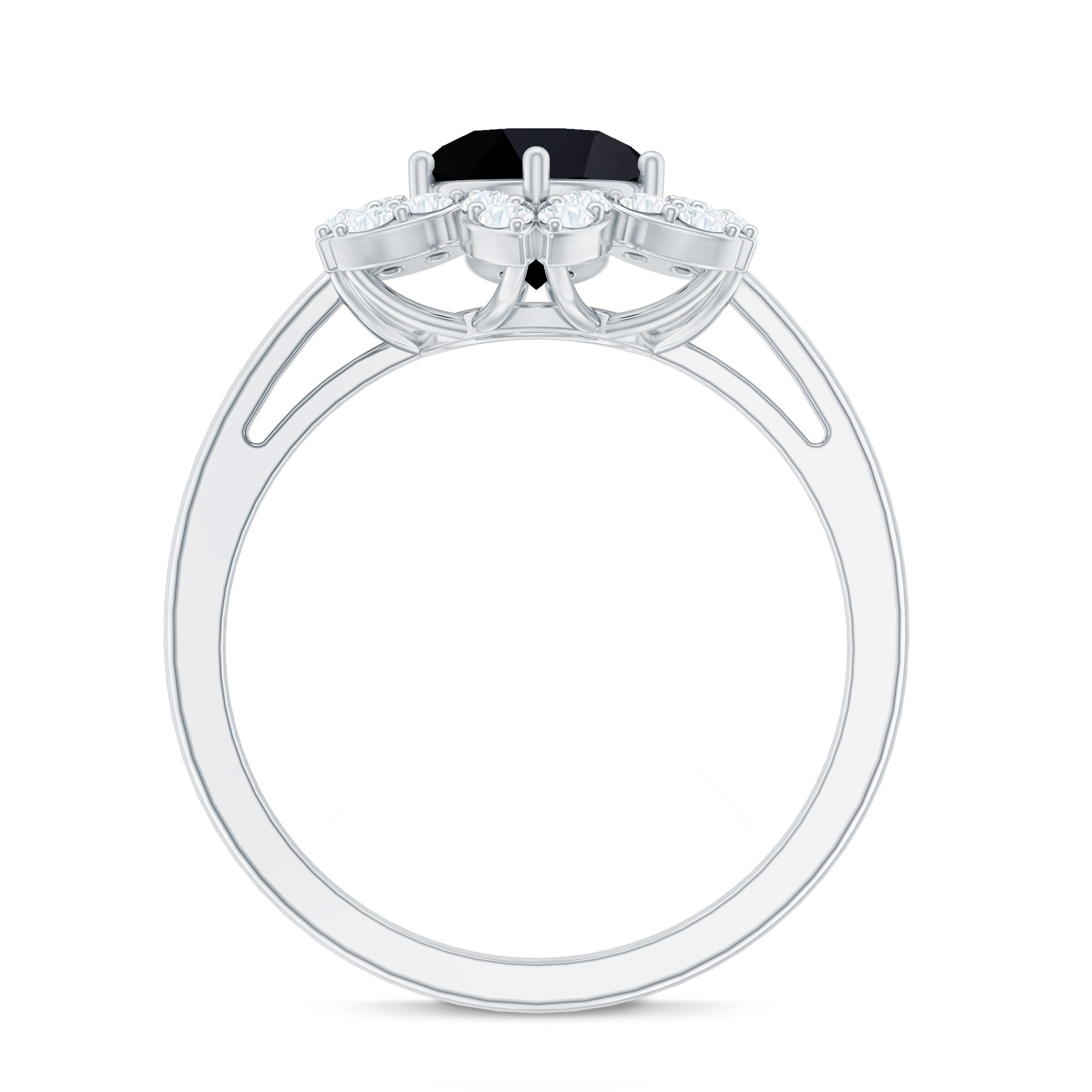 Natural 2.5 Carat Black Spinel Flower Engagement Ring with Diamond