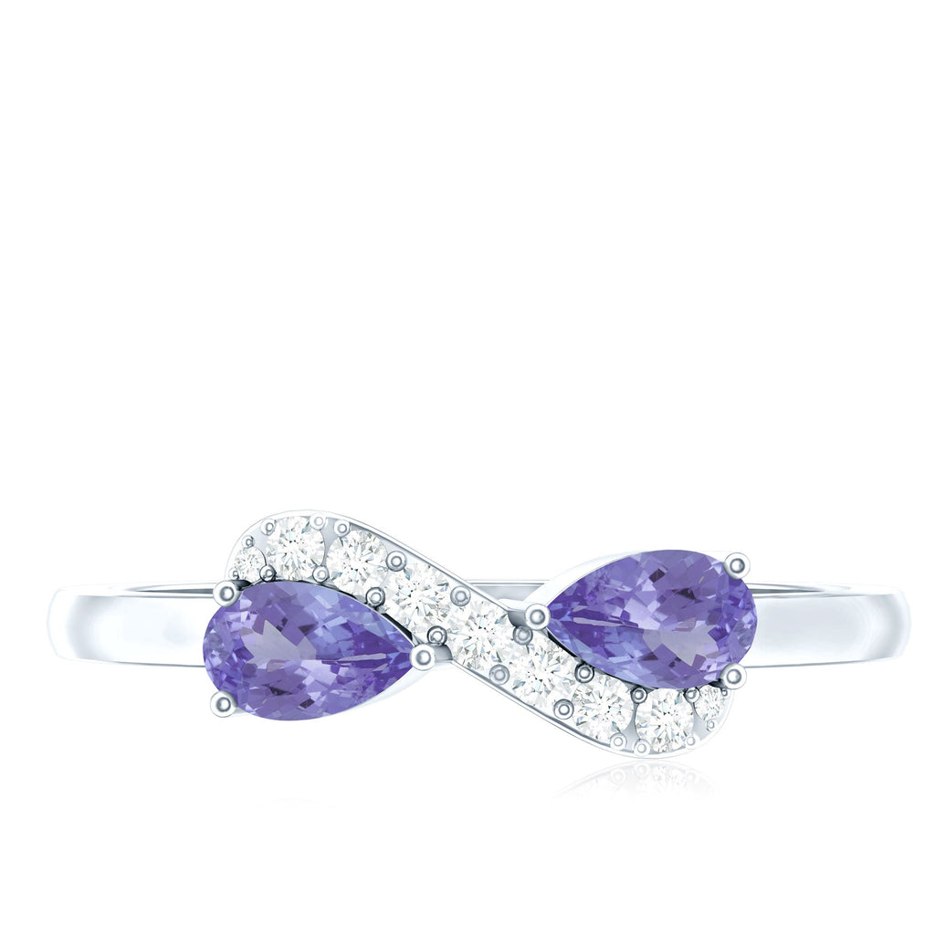 Real Tanzanite 2 Stone Promise Ring with Diamond