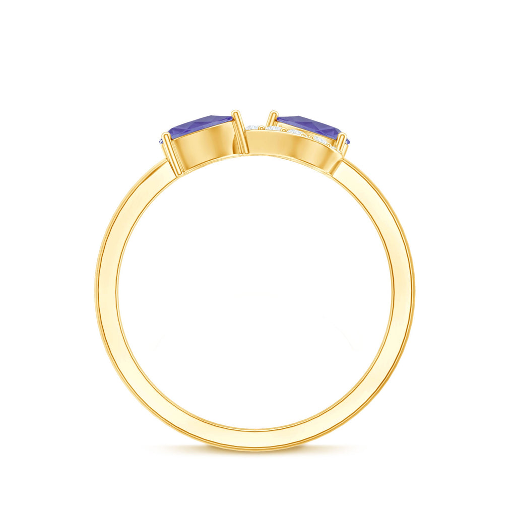 Real Tanzanite 2 Stone Promise Ring with Diamond