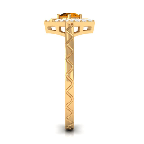 0.50 CT Round Shape Citrine Minimal Textured Ring with Diamond