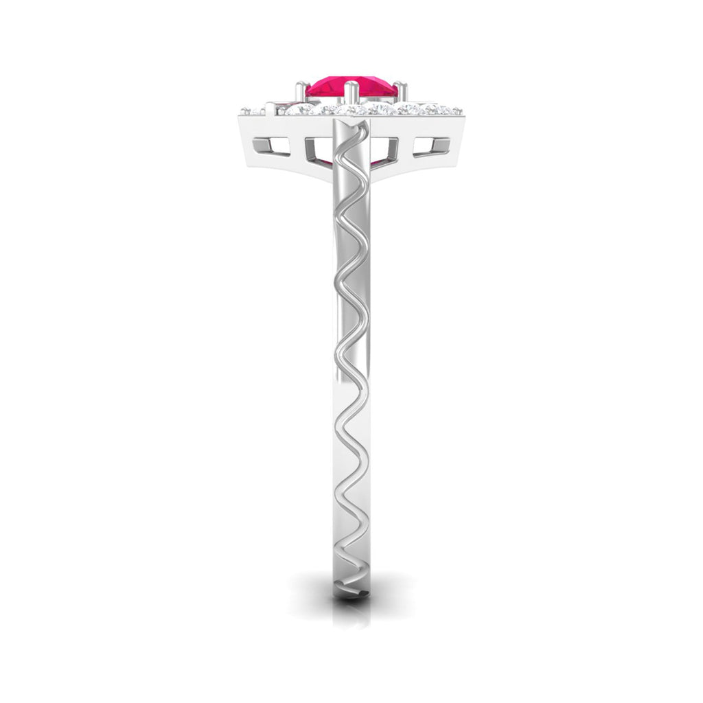 Minimal Ruby and Diamond Textured Ring