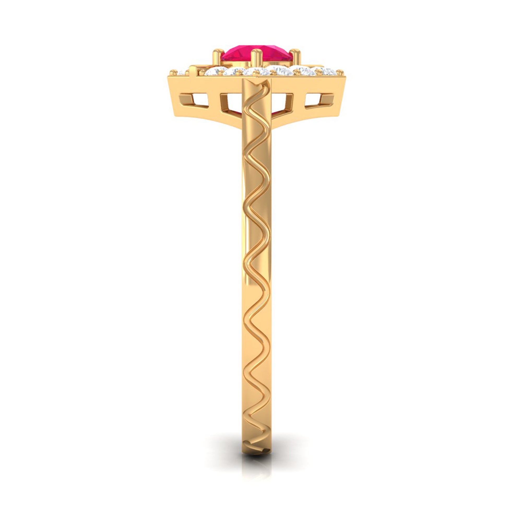 Minimal Ruby and Diamond Textured Ring
