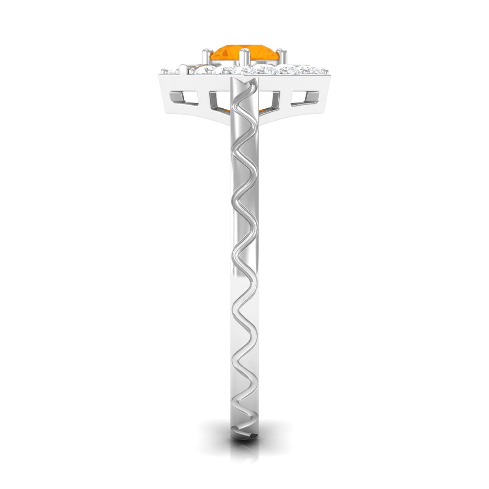 1/2 Carat Minimal Fire Opal and Diamond Textured Ring