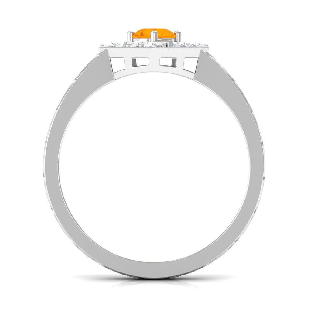 1/2 Carat Minimal Fire Opal and Diamond Textured Ring