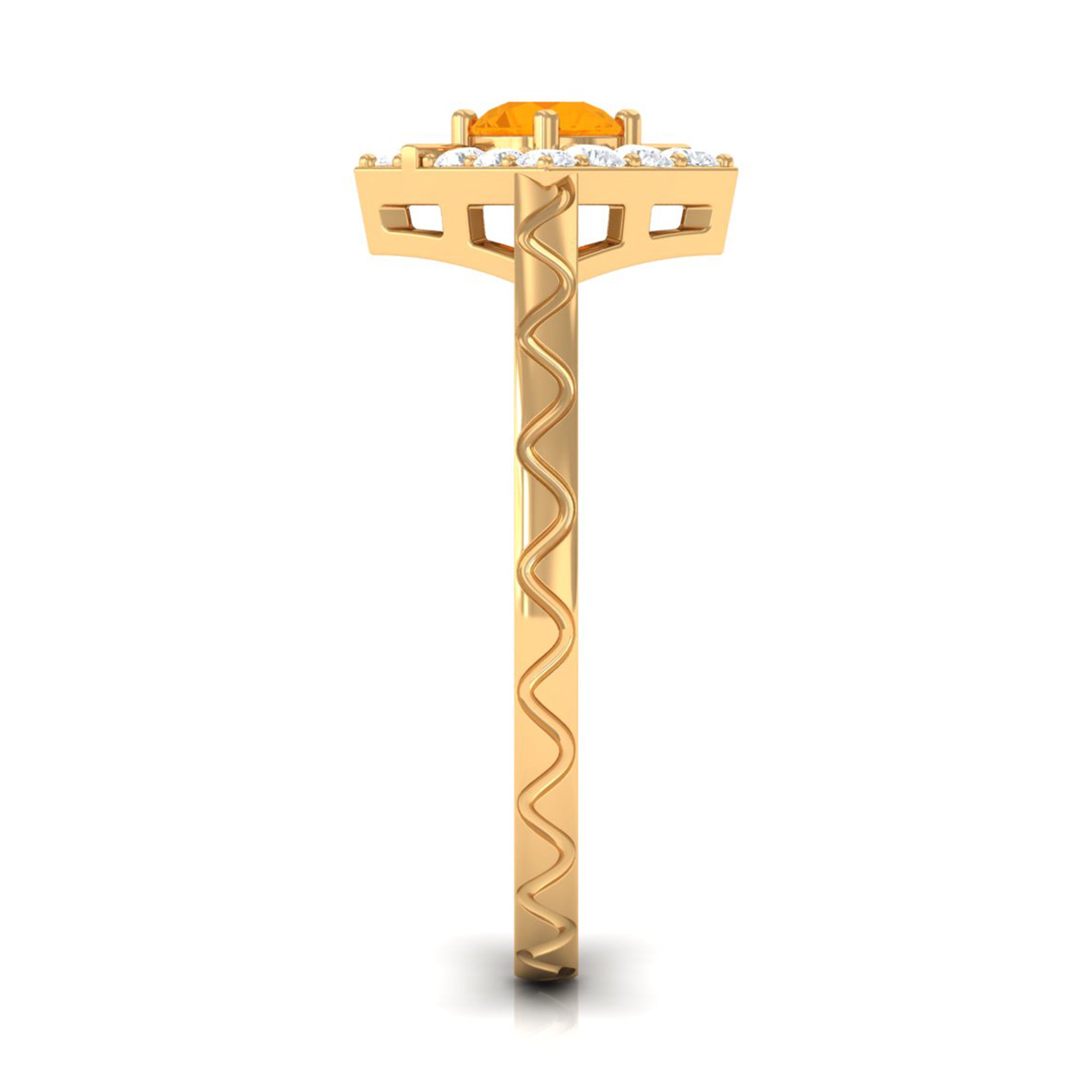 1/2 Carat Minimal Fire Opal and Diamond Textured Ring