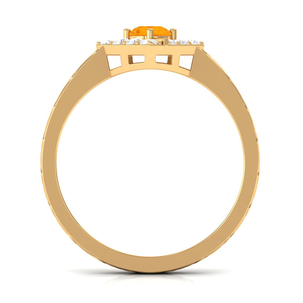 1/2 Carat Minimal Fire Opal and Diamond Textured Ring