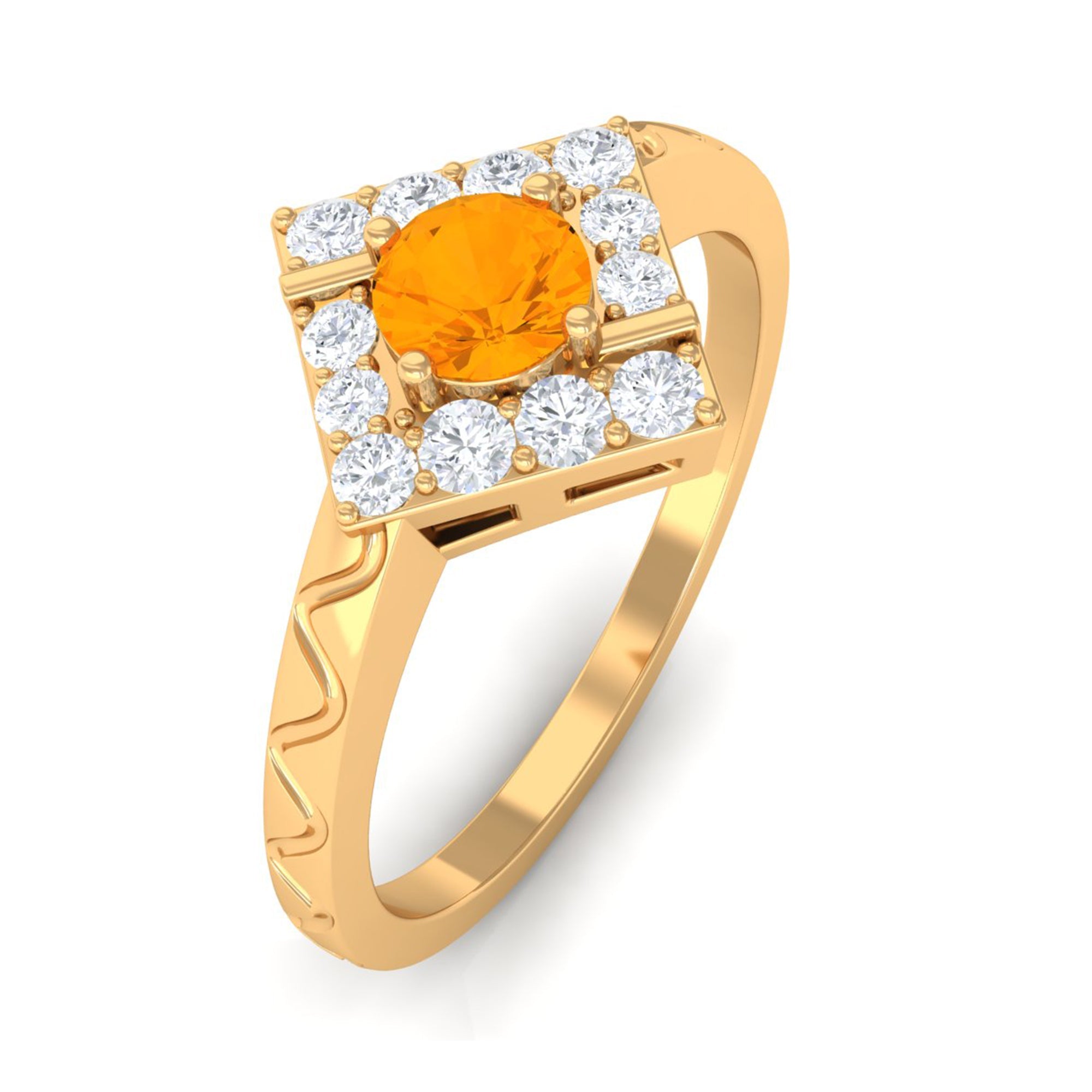 1/2 Carat Minimal Fire Opal and Diamond Textured Ring