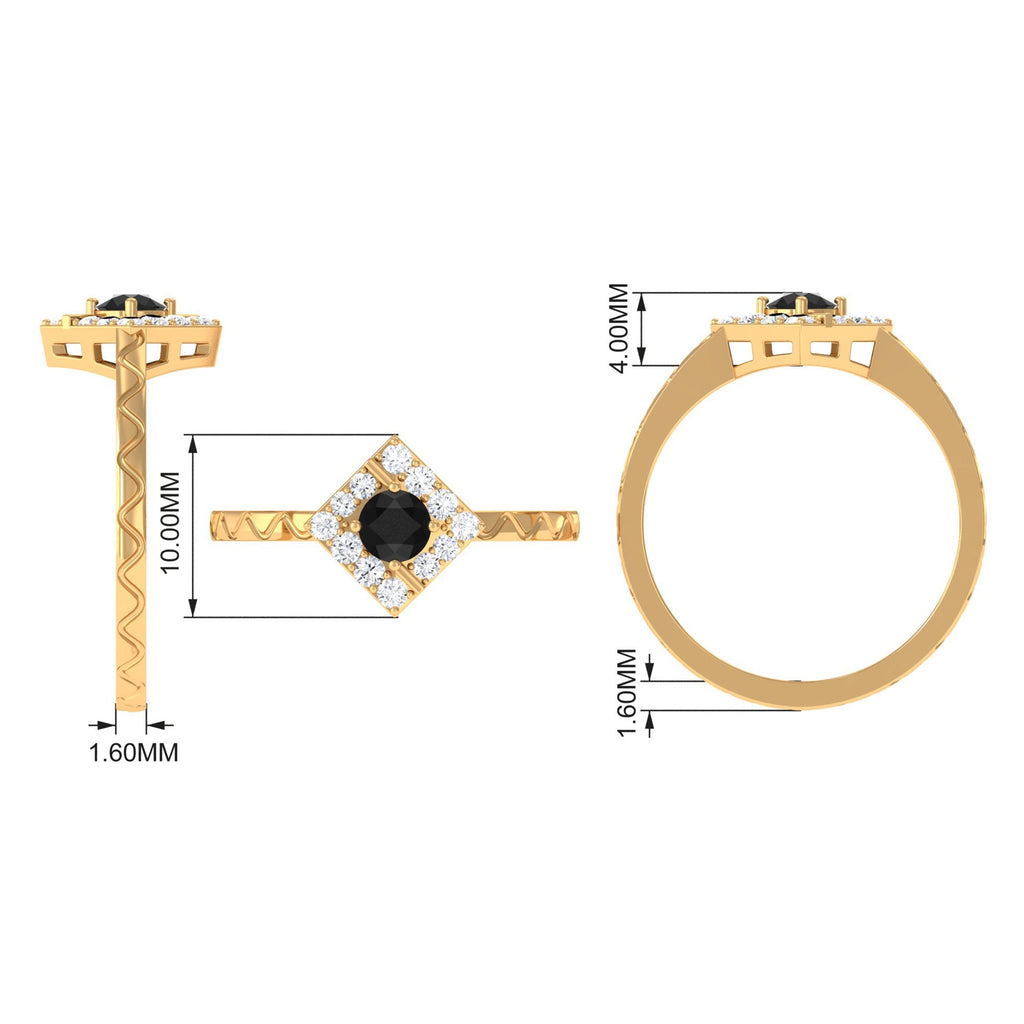 3/4 CT Black Spinel and Diamond Textured Ring
