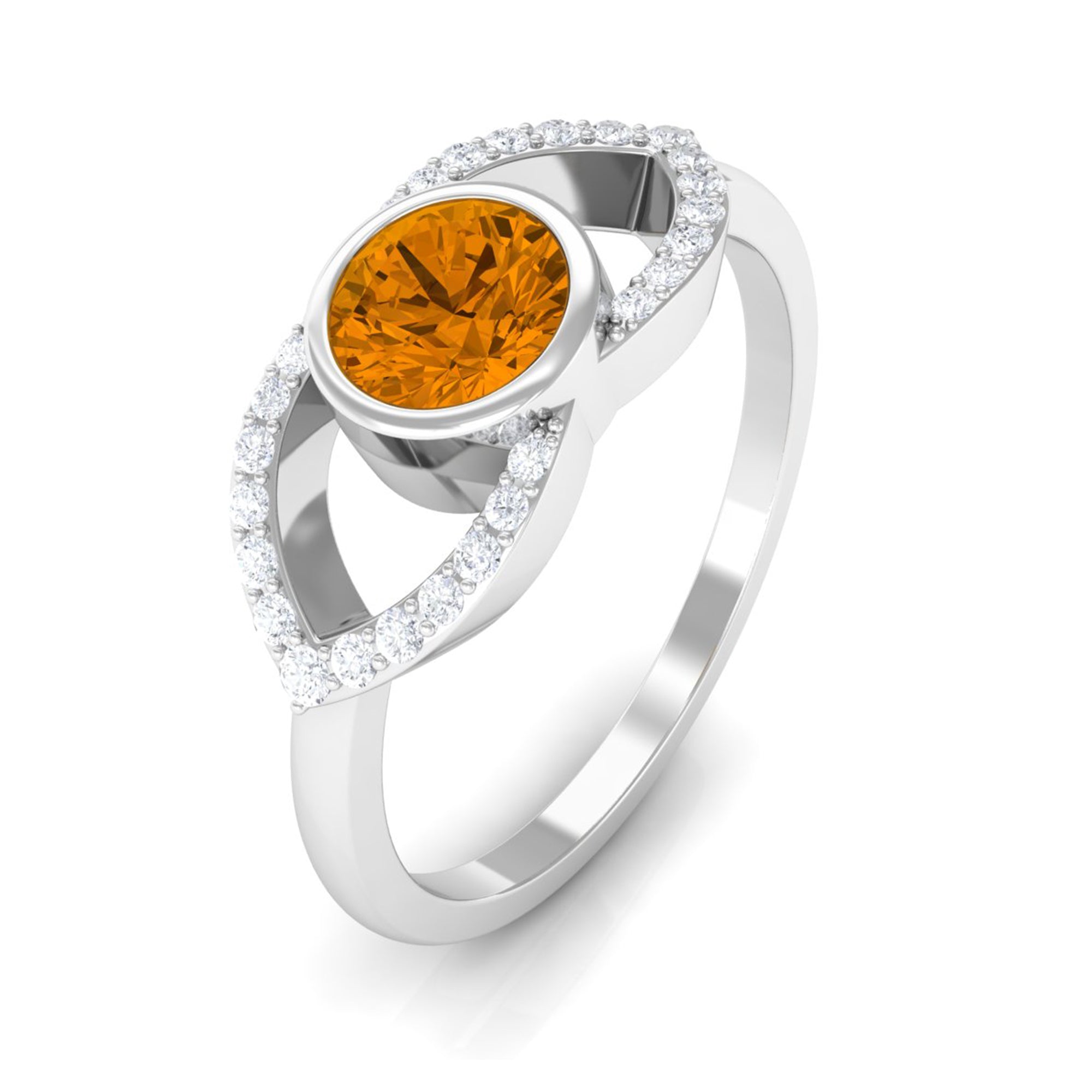 0.75 CT Split Shank Citrine Solitaire Ring with Diamond Accent