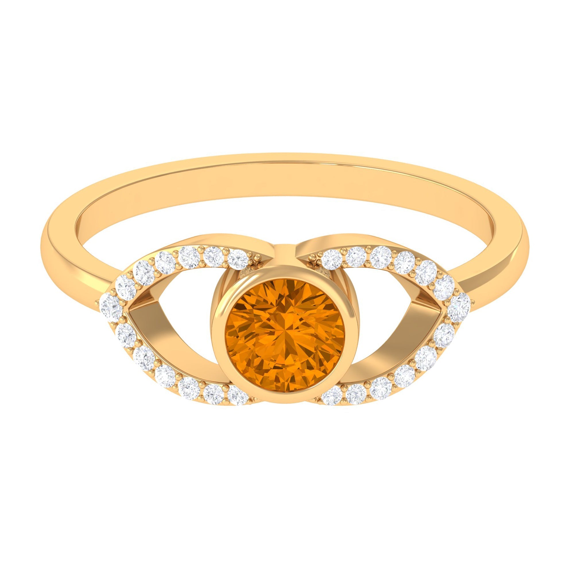 0.75 CT Split Shank Citrine Solitaire Ring with Diamond Accent