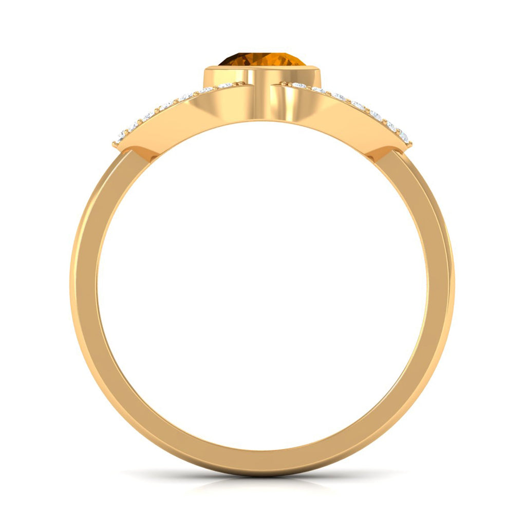 0.75 CT Split Shank Citrine Solitaire Ring with Diamond Accent