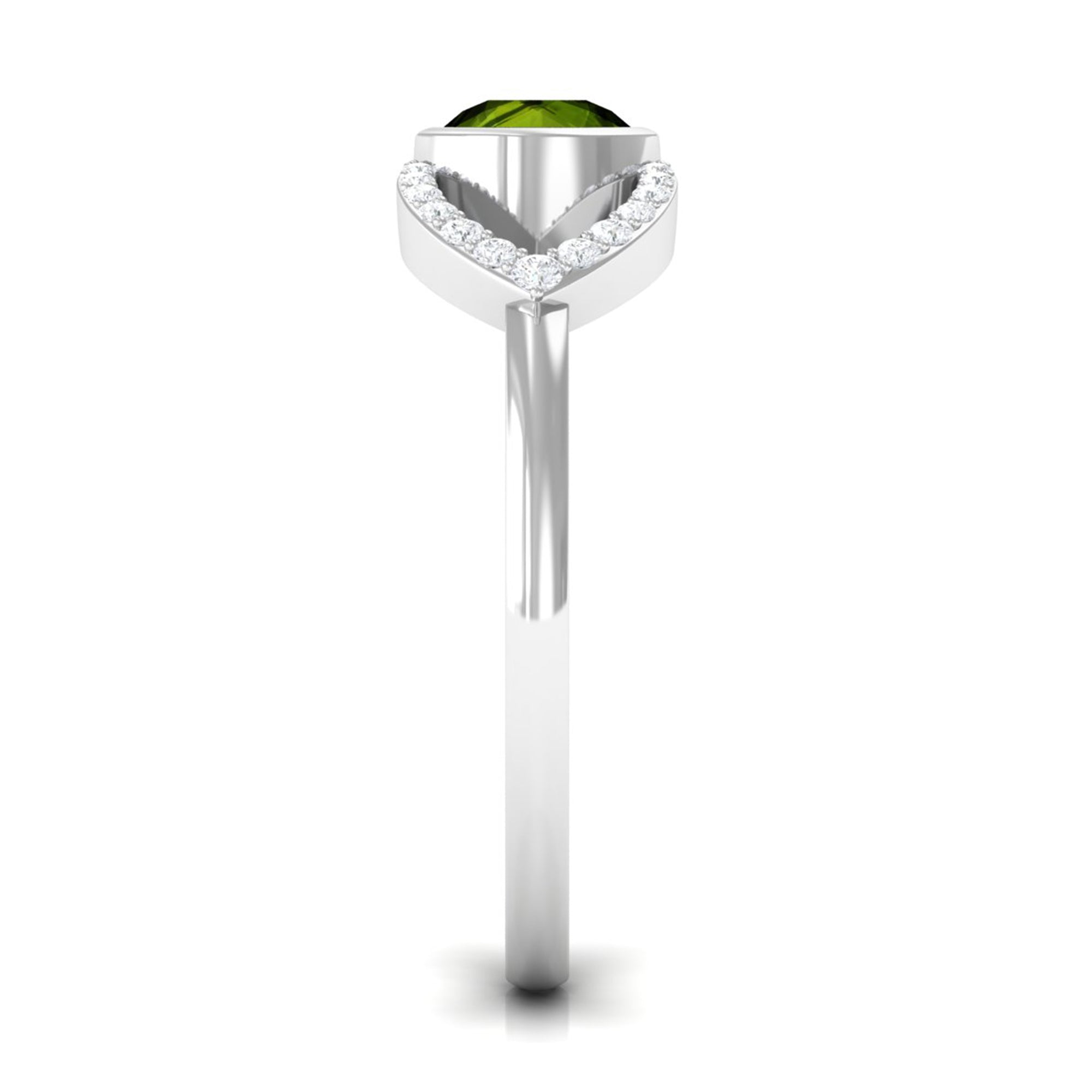 0.75 CT Split Shank Peridot Solitaire Ring with Diamond Accent