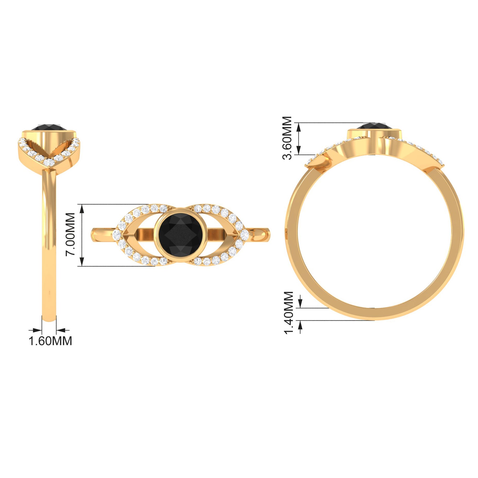 Bezel Set Solitaire Black Spinel and Diamond Ring in Split Shank