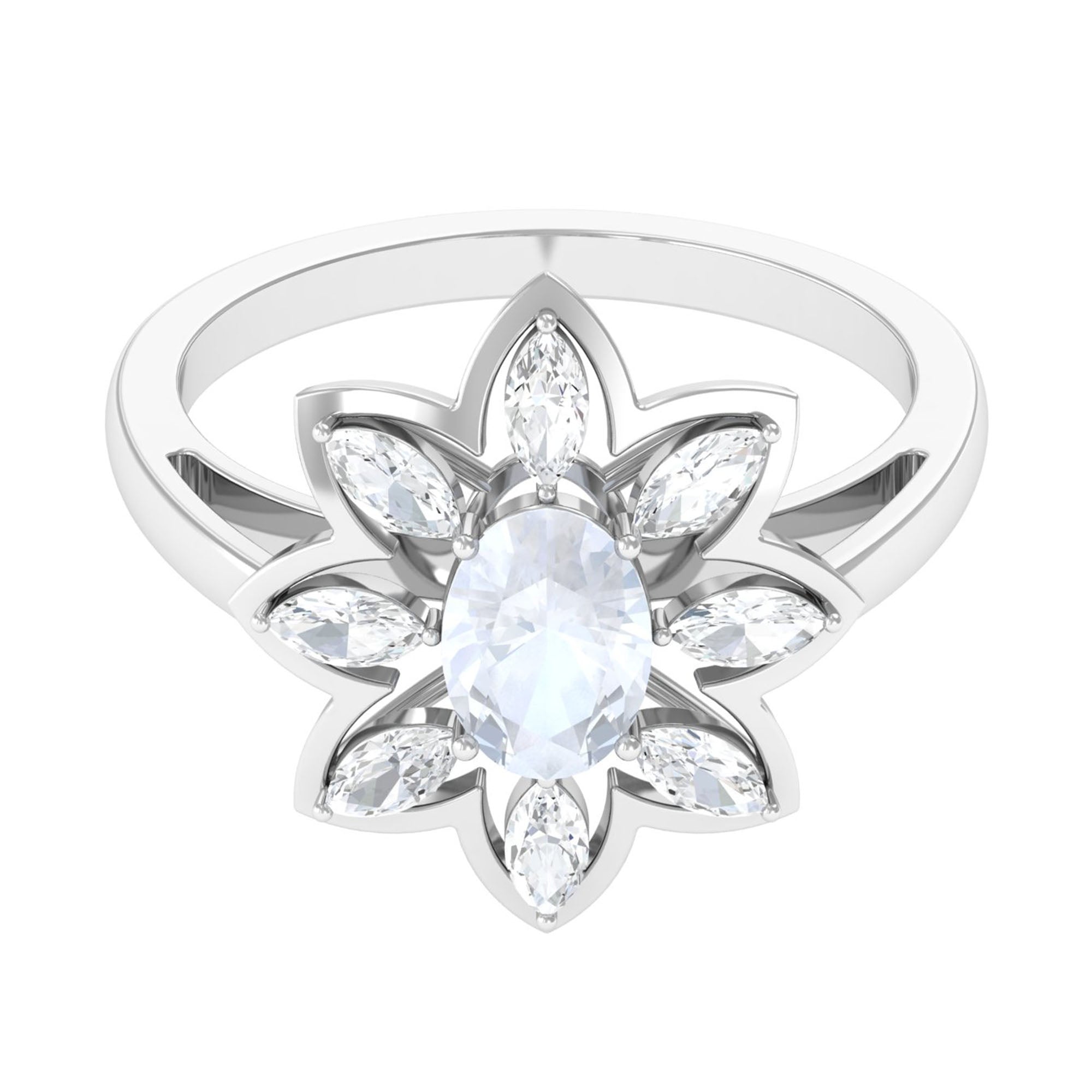 Oval Cut Moonstone and Diamond Flower Cocktail Ring
