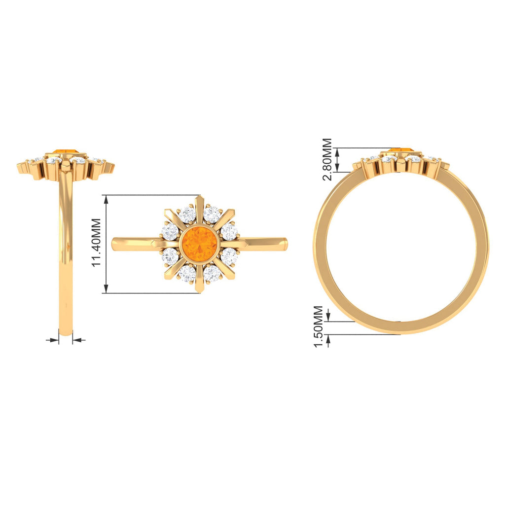 1/2 Carat Bezel Set Fire Opal Statement Ring with Diamond