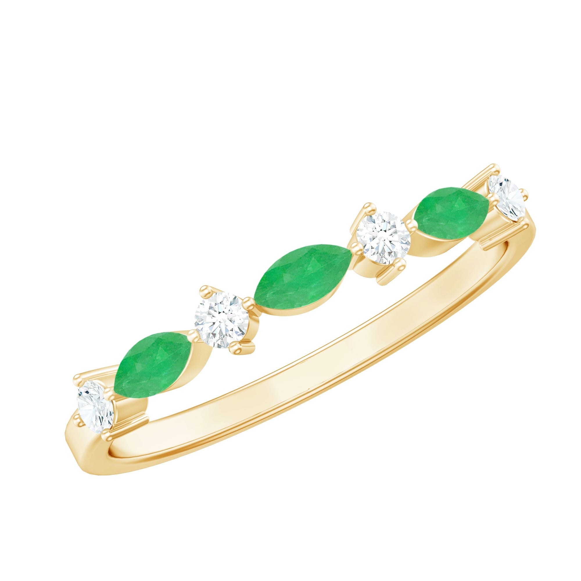 Genuine Emerald and Diamond Minimalist Half Eternity Ring