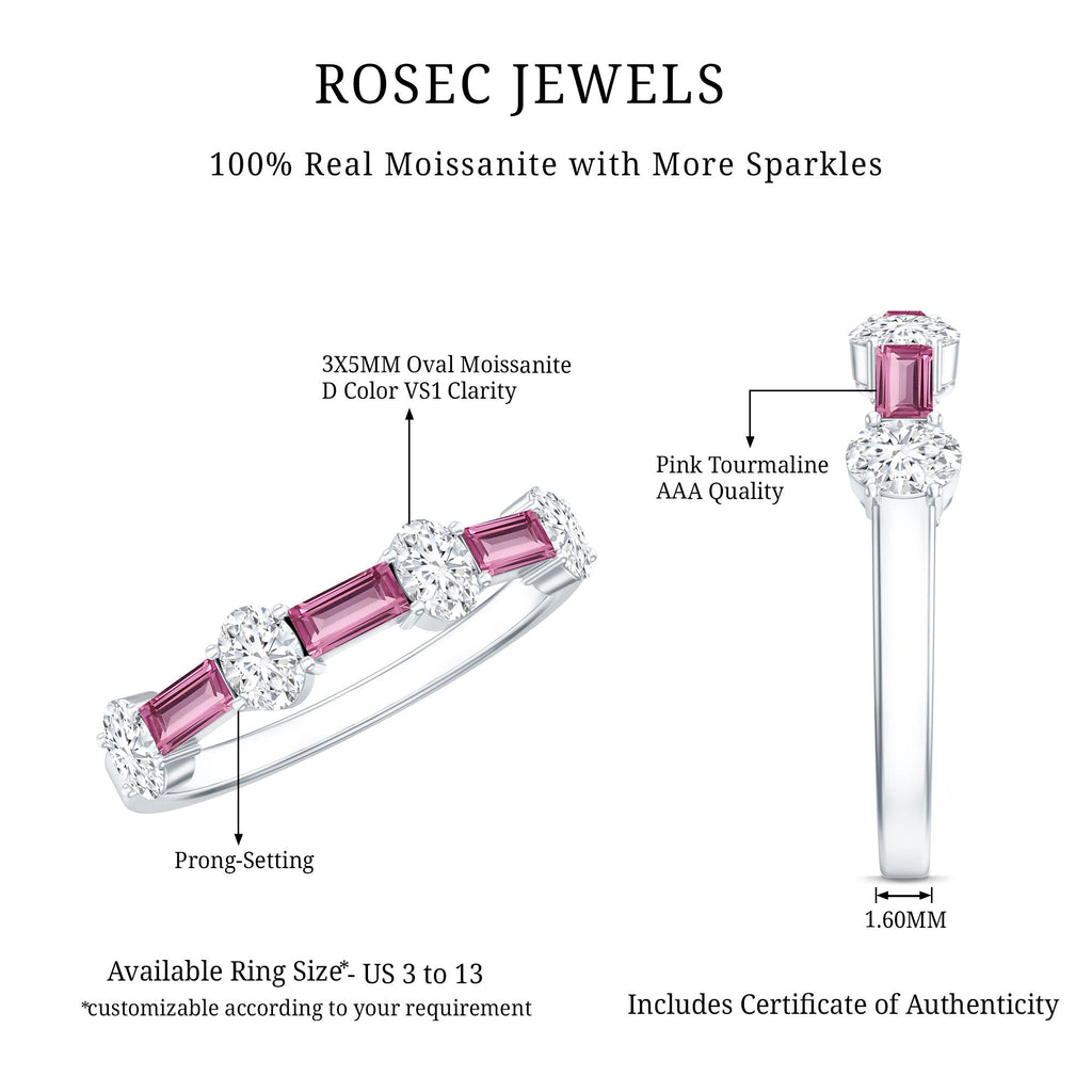 1.25 CT Natural Pink Tourmaline Semi Eternity Ring with Moissanite