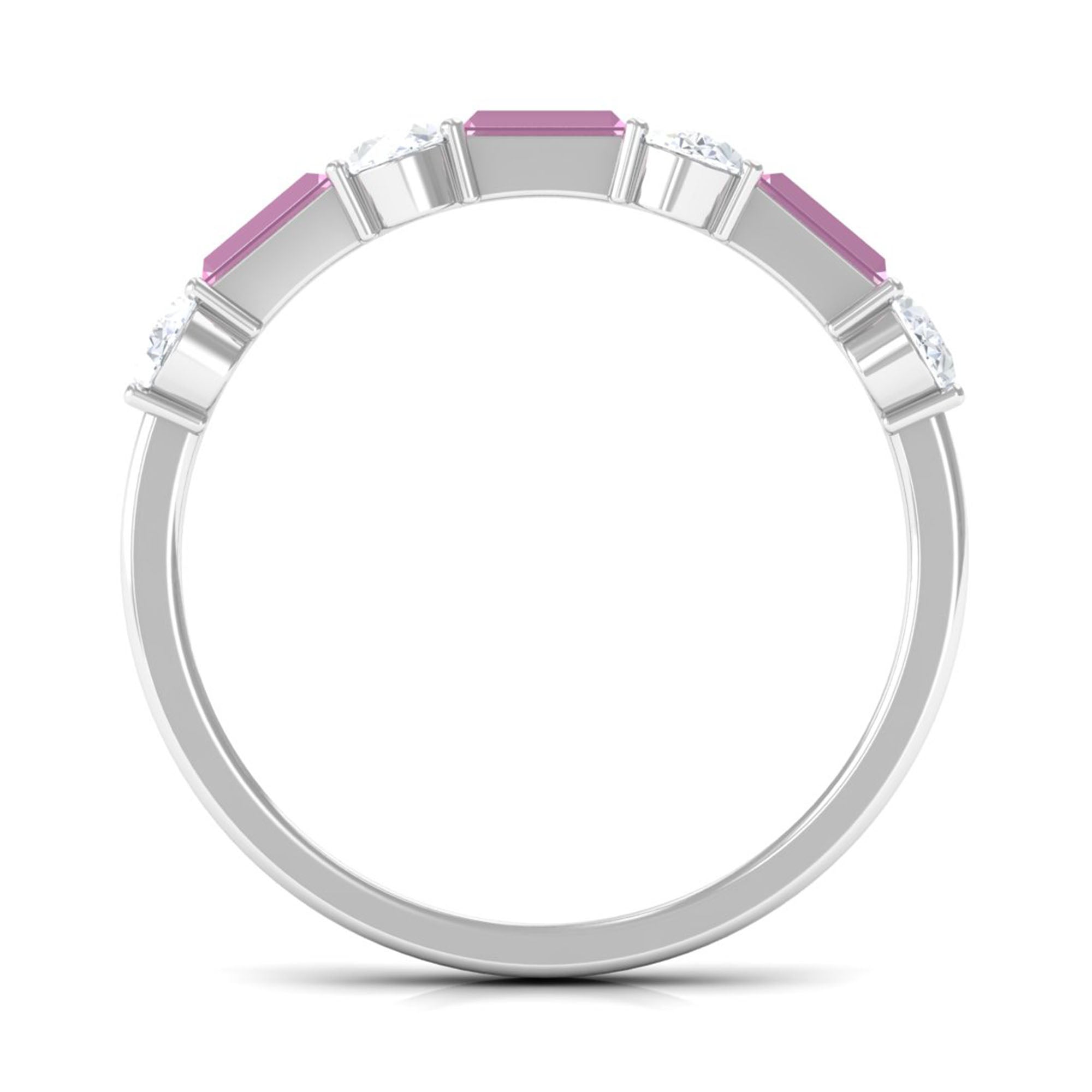 1.25 CT Natural Pink Tourmaline Semi Eternity Ring with Moissanite